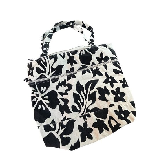 Island Breeze Hawaiian Black Floral Beach Tote and Crossbody Bag - Picture 1 of 8